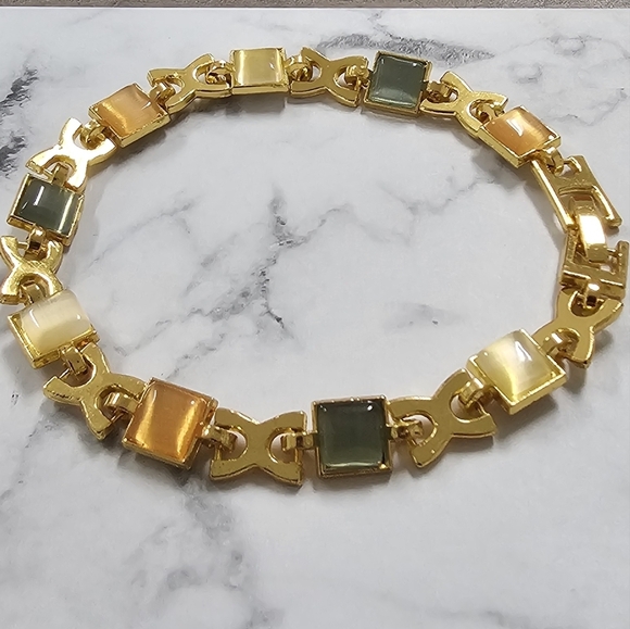 Macy's Gold and Green Geometric Link Bracelet - Picture 3 of 4